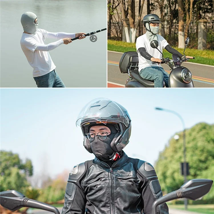 Masque moto ROCKBROS LF8064 Protection solaire en soie glacée, cagoule de cyclisme en plein air, cache-cou extensible pour casque - Noir/sans trou pour lunettes