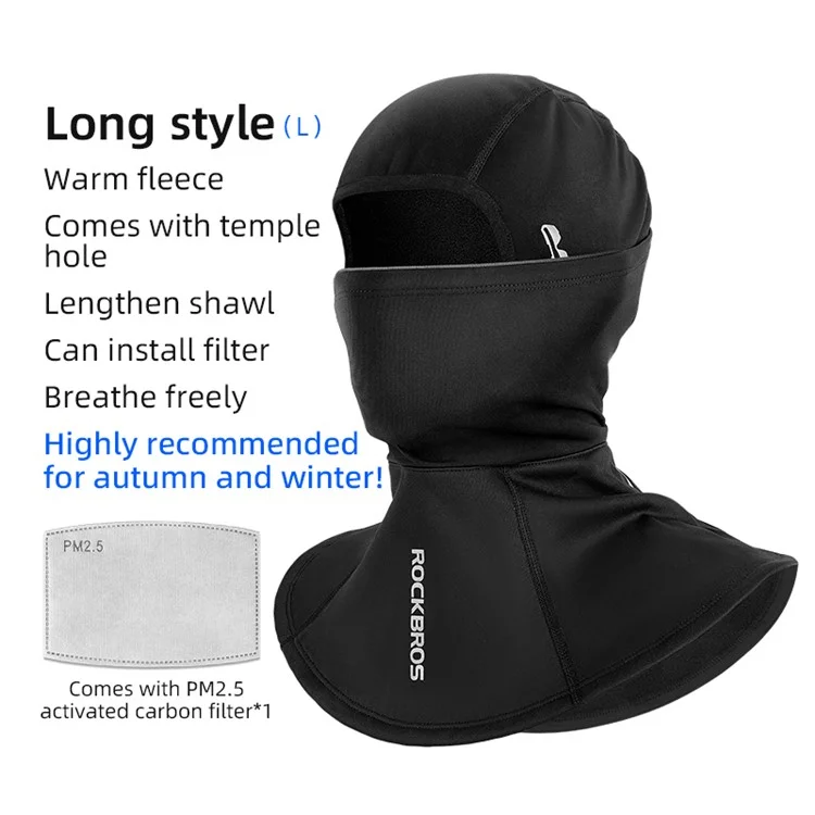 ROCKBROS 13420046002 Windproof Motorcycle Cycling Head Scarf Winter Fleece Lined Balaclava Long Face Mask with Replaceable Filter - L