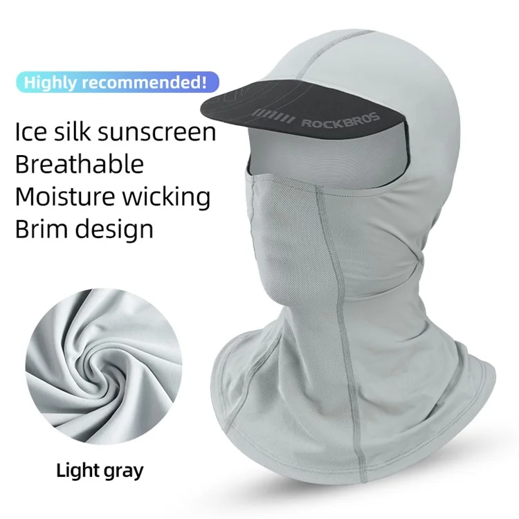 Masque couvre-visage complet ROCKBROS LF8119 Protection solaire respirante en soie de glace pour le cyclisme, la moto, le casque de doublure Balaclava Cap avec Brim - Gris clair