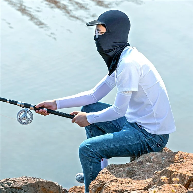 Masque couvre-visage complet ROCKBROS LF8119 Protection solaire respirante en soie de glace pour le cyclisme, la moto, le casque de doublure Balaclava Cap avec Brim - Gris clair