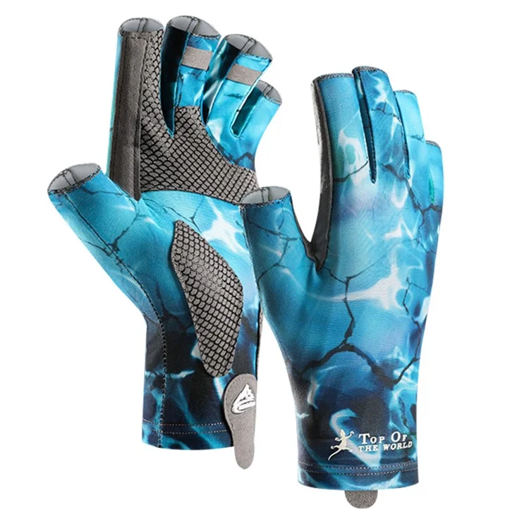 GOLOVEJOY XG55 1 Pair Breathable Fishing Gloves Outdoor Sports Anti-UV Ice Silk Half Finger Gloves - Ocean Blue / XL