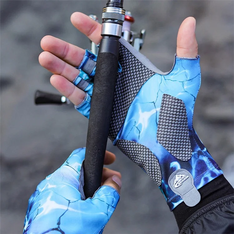 GOLOVEJOY XG55 1 Pair Breathable Fishing Gloves Outdoor Sports Anti-UV Ice Silk Half Finger Gloves - Ocean Blue / XL