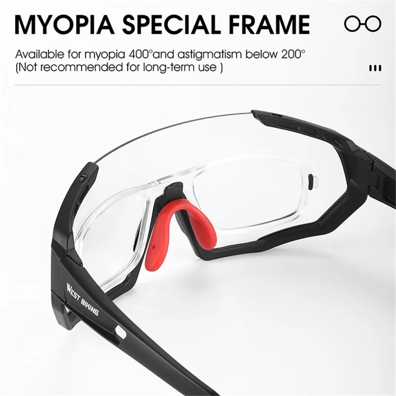 WEST BIKING YP0703148 Photochromic Sports Goggles Men Women Cycling UV Protection Windproof Eyeglasses - Black