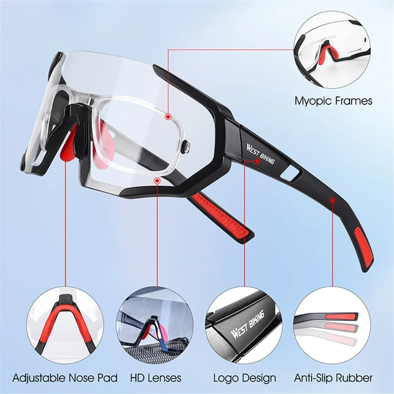 WEST BIKING YP0703148 Photochromic Sports Goggles Men Women Cycling UV Protection Windproof Eyeglasses - Black