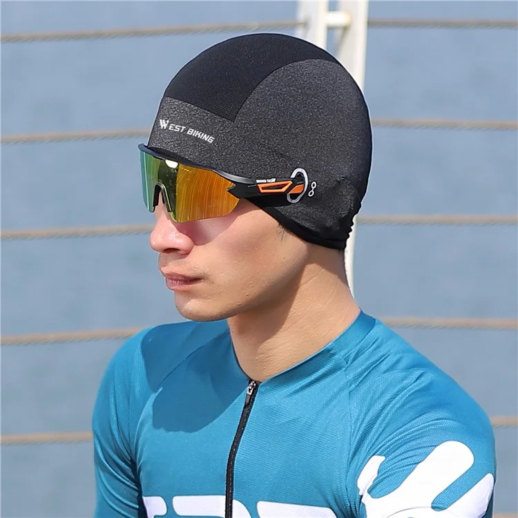 WEST BIKING YP0201362 Ice Silk Cooling Cap Summer Cycling Hat Breathable Helmet Liner Cap - Black / Grey