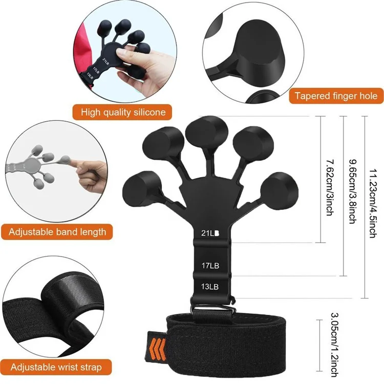Finger Grip Strength Trainer Adjustable Finger Exerciser Grip Strengthener for Rock Climbing, Relieve Pain, Arthritis - Black