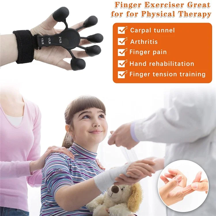 Finger Grip Strength Trainer Adjustable Finger Exerciser Grip Strengthener for Rock Climbing, Relieve Pain, Arthritis - Black