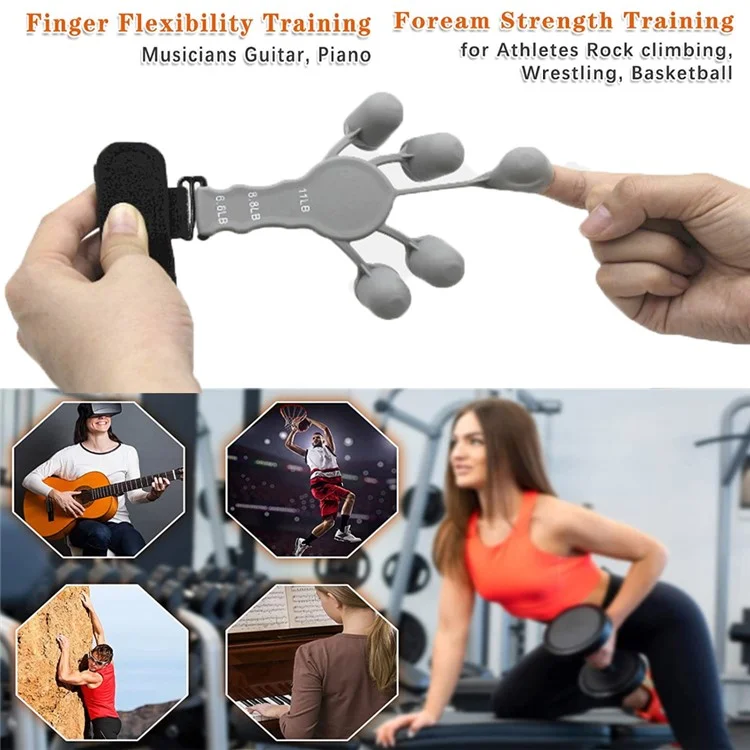 Finger Grip Strength Trainer Adjustable Finger Exerciser Grip Strengthener for Rock Climbing, Relieve Pain, Arthritis - Grey
