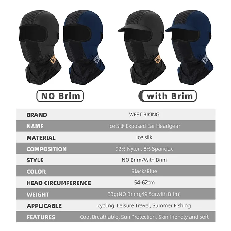WEST BIKING YP0201382 UV-Schützender Nackengamasche Balaclava Eisseide Gesichtsbedeckung mit Schirm zum Radfahren, Angeln - Blau