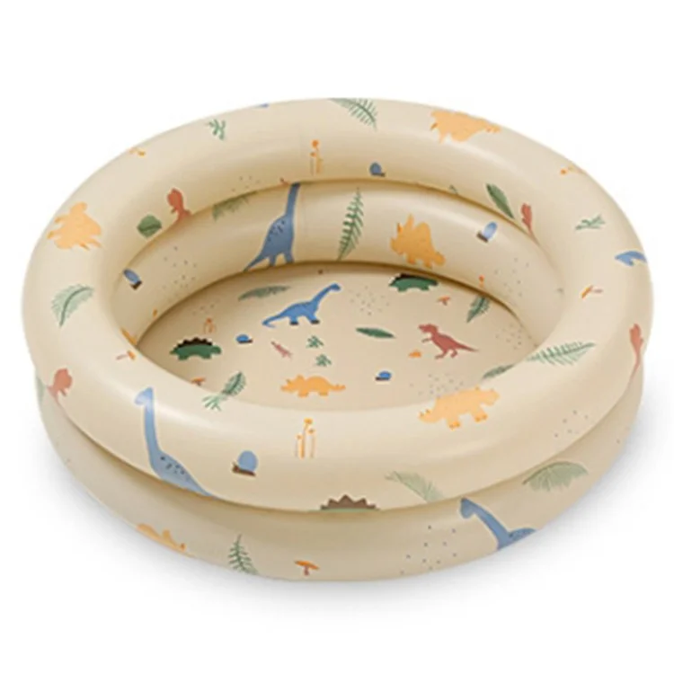 Piscina per bambini gonfiabile, piscina estiva rotonda in PVC per il bagnetto per neonati, Stile 120 - Dinosauro beige