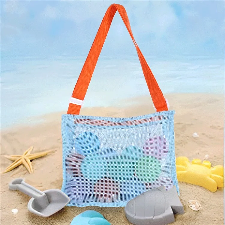 Mesh See-through Travel Beach Bag Kids Toy Conch Shell Storage Crossbody Bag - Green / Pink Strap