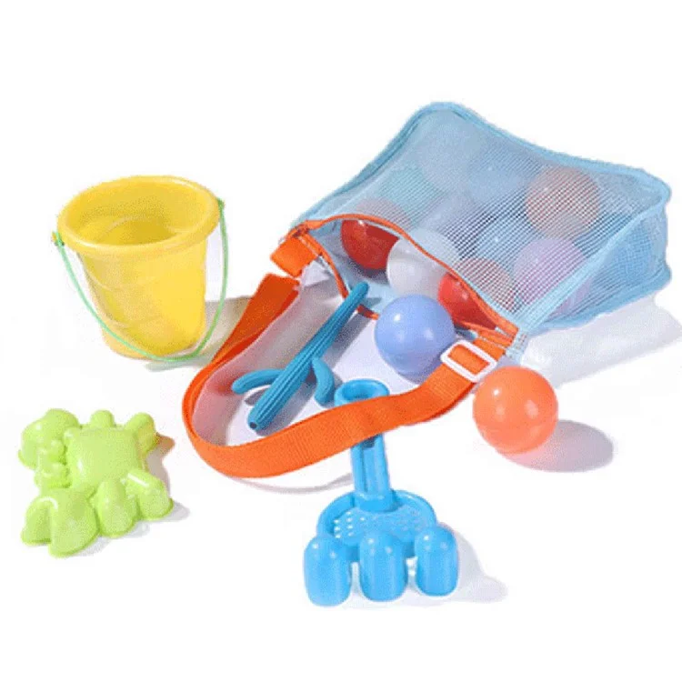 Mesh See-through Travel Beach Bag Kids Toy Conch Shell Storage Crossbody Bag - Green / Pink Strap