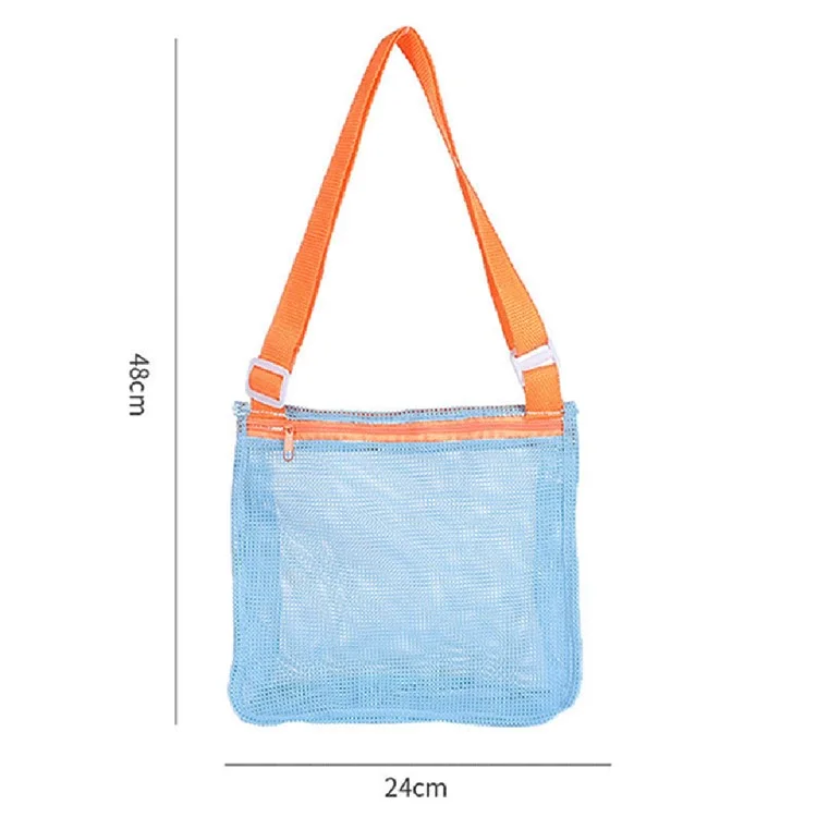 Mesh See-through Travel Beach Bag Kids Toy Conch Shell Storage Crossbody Bag - Green / Pink Strap