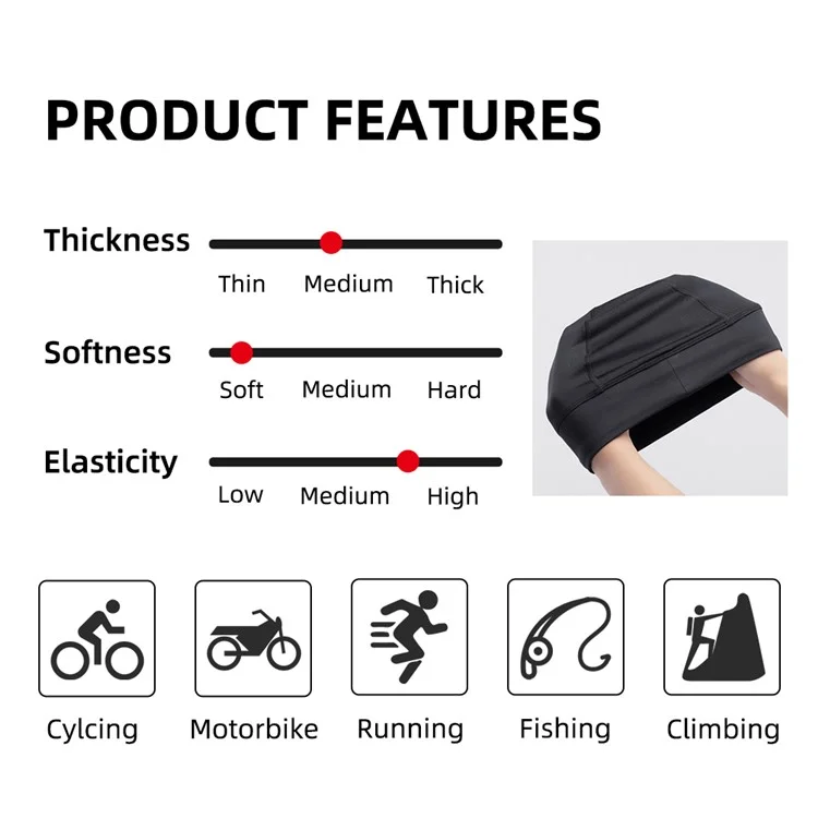 ROCKBROS YPP016 Polyester Spandex Fabric Thermal Warm Hat Cycling Skiing Cap Winter Skiing Beanie Hat for Keeping Head Warm - Black