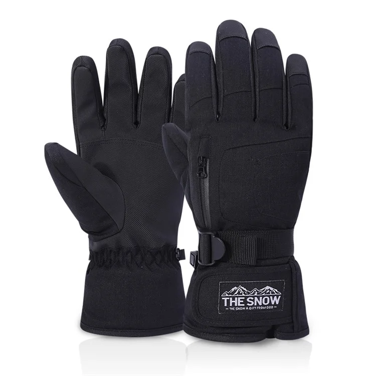 1 Par de Luvas de Esqui com Fivela Anti-Perda, Inverno Outdoor Cycling Water Repellent Touch Screen Mittens (ST Warm) - Preto / P