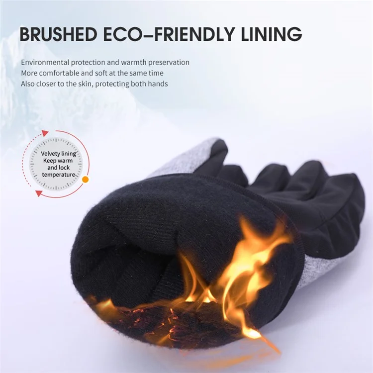 1 Par de Luvas de Esqui com Fivela Anti-Perda, Inverno Outdoor Cycling Water Repellent Touch Screen Mittens (ST Warm) - Preto / P