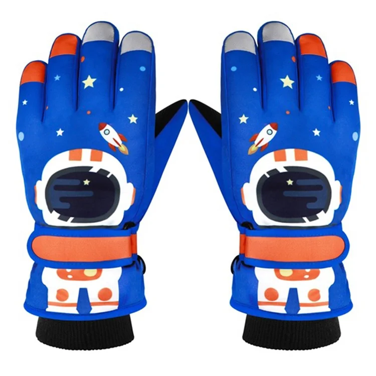 2112 1 Par de Luvas de Tela de Toque Cartoon Astronaut Ski Cycling para Crianças - Safira / P