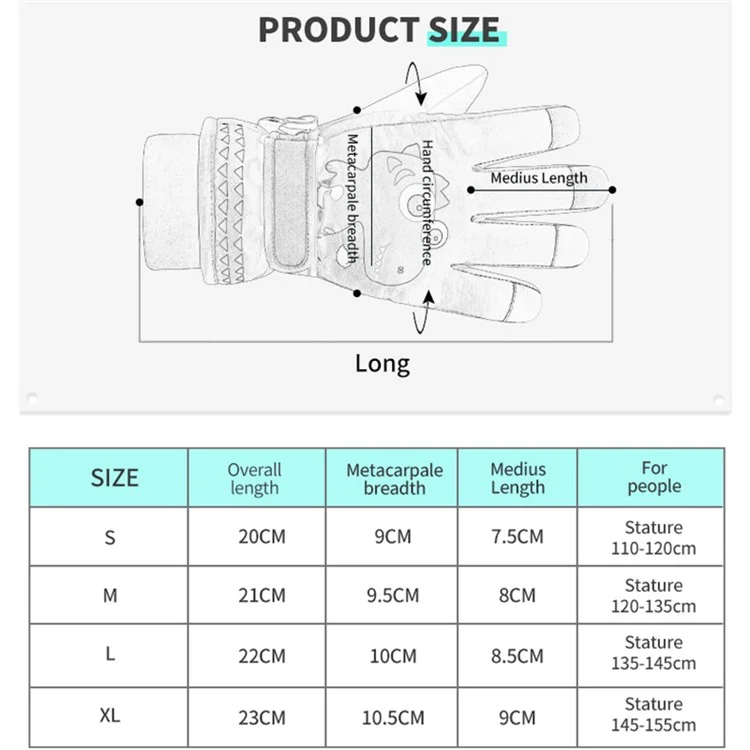 2114 1 Pair Cartoon Dinosaur Kids Winter Skiing Cycling Touch Screen Gloves Thick Warm Full Finger Gloves - Baby Blue / S