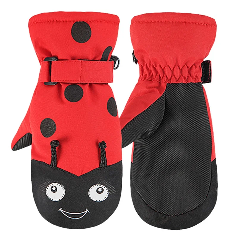 2040 1 Pair Cartoon Pattern Kids Gloves Skiing Cycling Waterproof Warm Children Mittens - Beetle / M