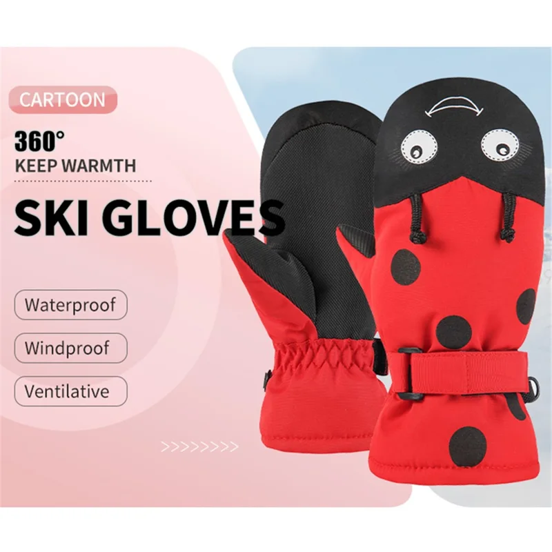 2040 1 Pair Cartoon Pattern Kids Gloves Skiing Cycling Waterproof Warm Children Mittens - Beetle / M