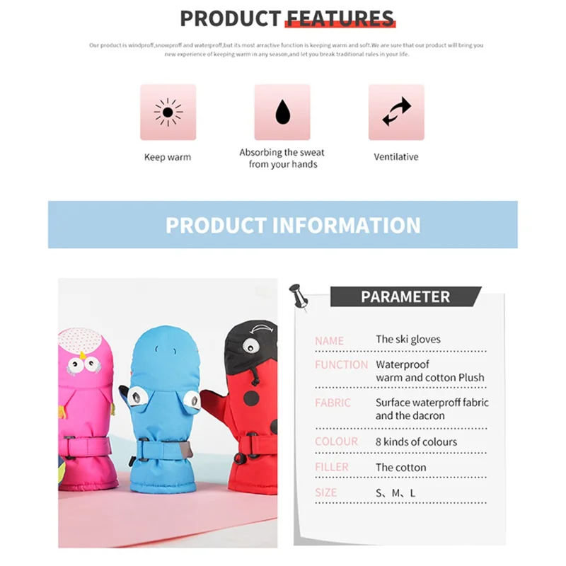 2040 1 Pair Cartoon Pattern Kids Gloves Skiing Cycling Waterproof Warm Children Mittens - Beetle / M