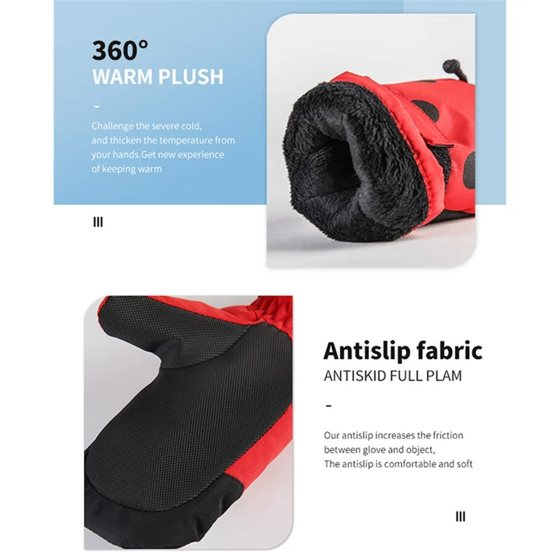 2040 1 Pair Cartoon Pattern Kids Gloves Skiing Cycling Waterproof Warm Children Mittens - Beetle / M