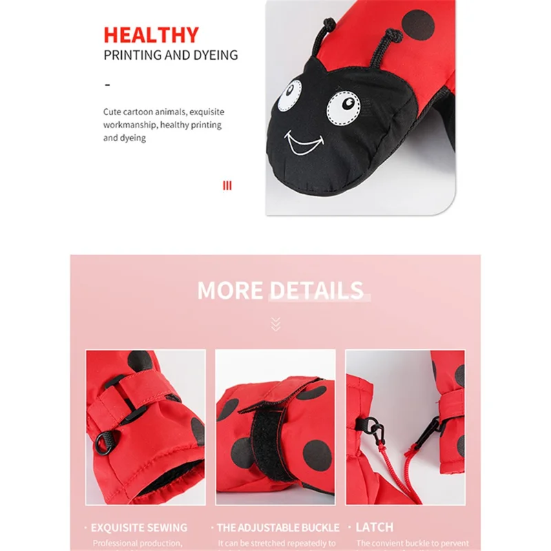 2040 1 Pair Cartoon Pattern Kids Gloves Skiing Cycling Waterproof Warm Children Mittens - Beetle / M