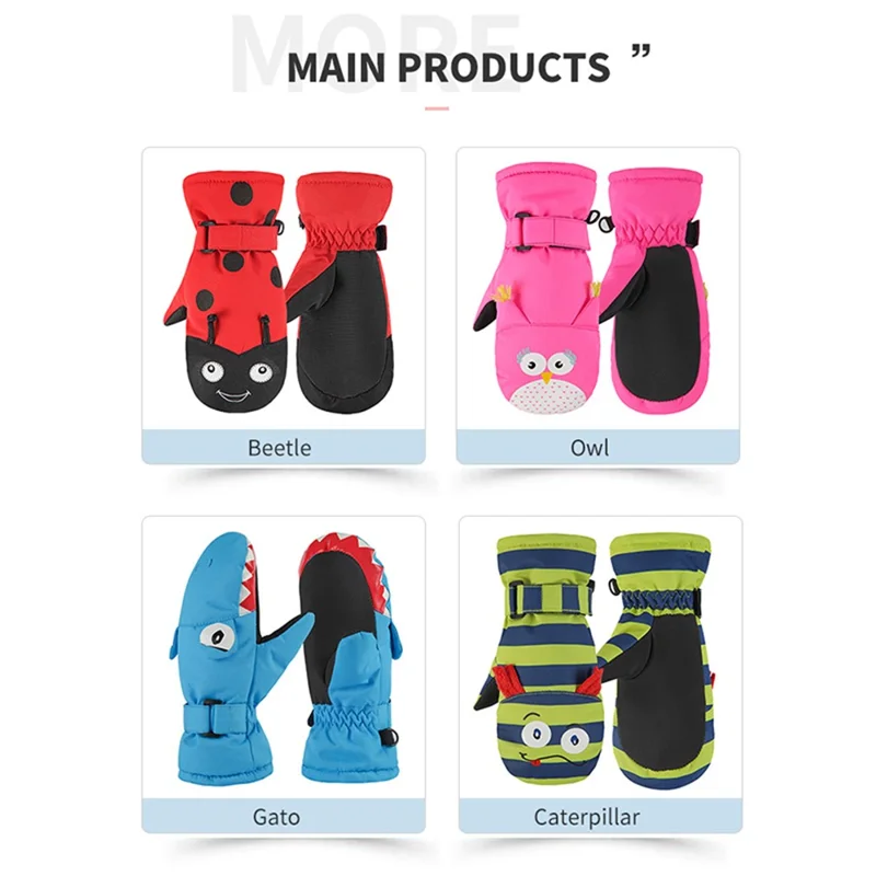 2040 1 Pair Cartoon Pattern Kids Gloves Skiing Cycling Waterproof Warm Children Mittens - Beetle / M