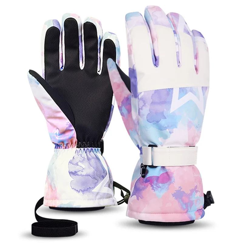 2102 1 Pair Winter Warm Gloves Cycling Touch Screen Water Resistant Running Gloves for Men Women - Purple+Blue / XL