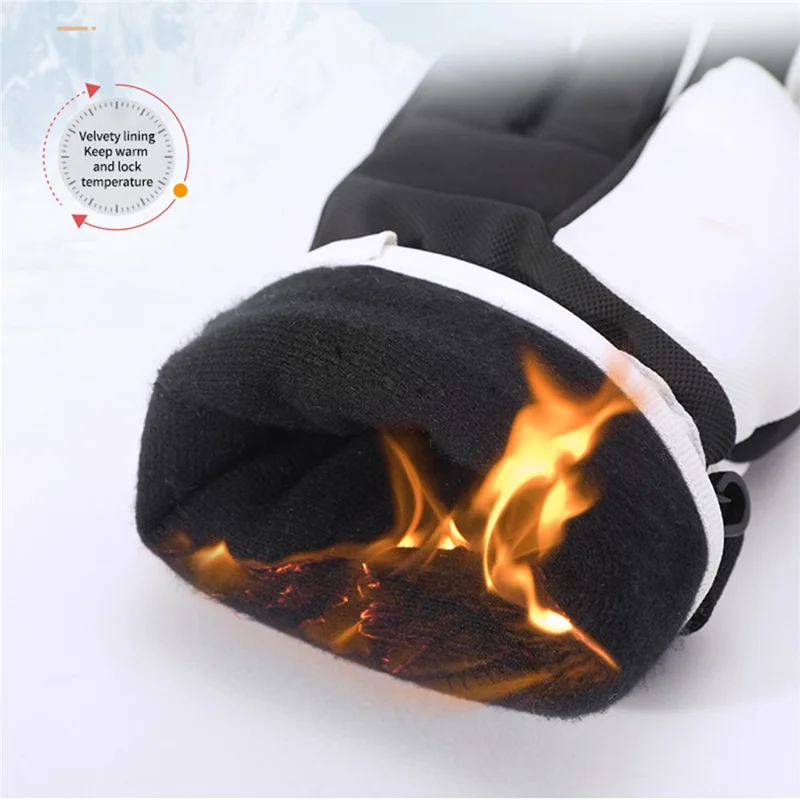 2201 1 Paire de gants de ski pour adultes à doigts entiers en coton, écran tactile, hiver imperméable et chauds - Noir+Blanc / L