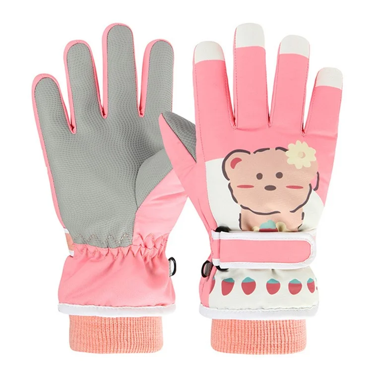 2110 1 Par de Luvas de Inverno Impermeáveis para Tela de Toque Completo para Crianças Menina Esqui (ST Warm) - Rosa / P