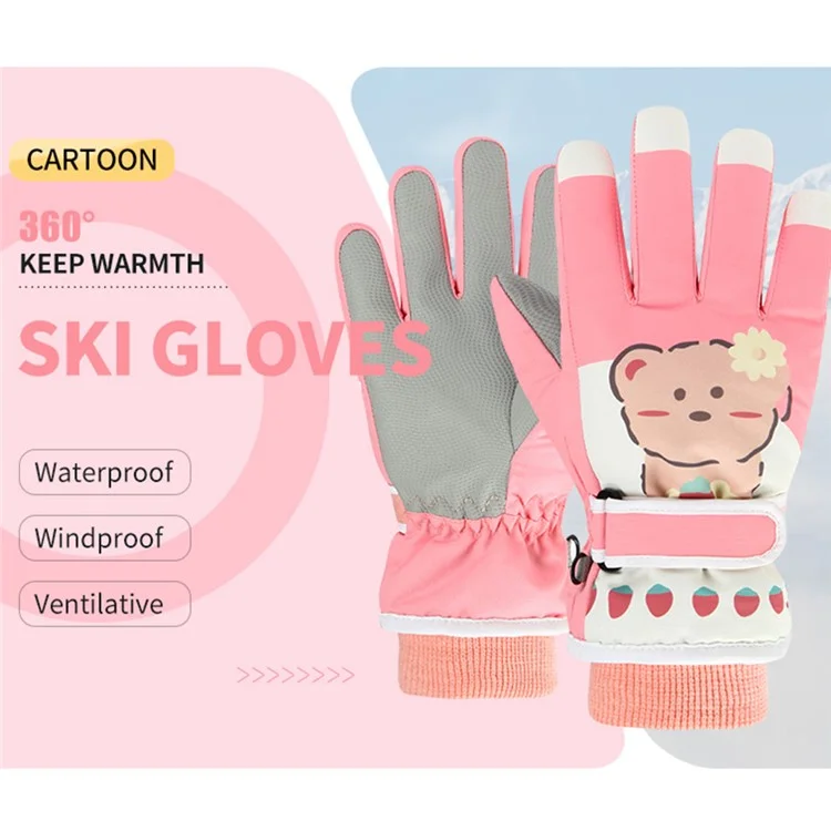 2110 1 Par de Luvas de Inverno Impermeáveis para Tela de Toque Completo para Crianças Menina Esqui (ST Warm) - Rosa / P