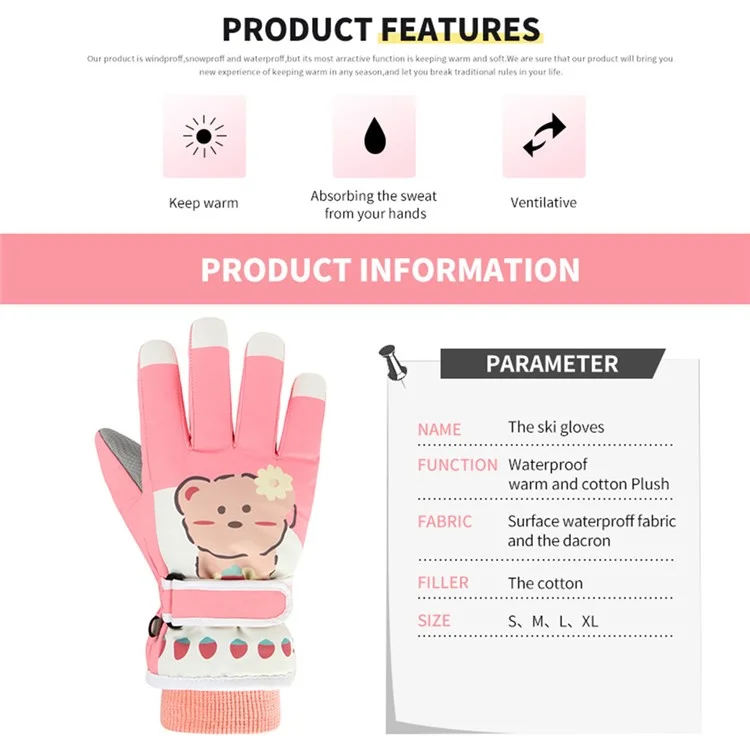 2110 1 Par de Luvas de Inverno Impermeáveis para Tela de Toque Completo para Crianças Menina Esqui (ST Warm) - Rosa / P