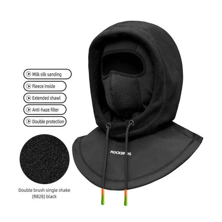ROCKBROS YPP025 Windproof Warm Cycling Face Mask Unisex Dual Layer Hood Head Scarf - Black