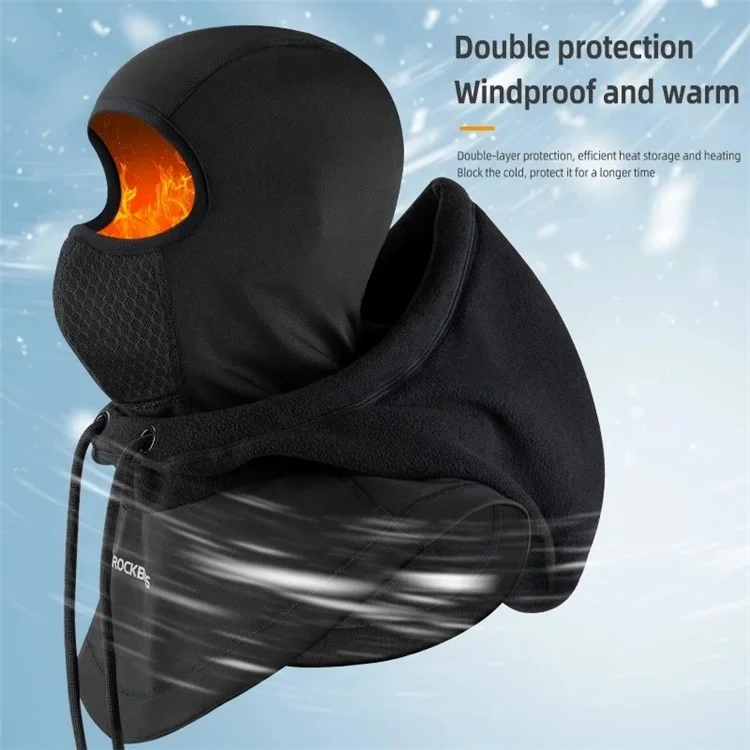 ROCKBROS YPP025 Windproof Warm Cycling Face Mask Unisex Dual Layer Hood Head Scarf - Black