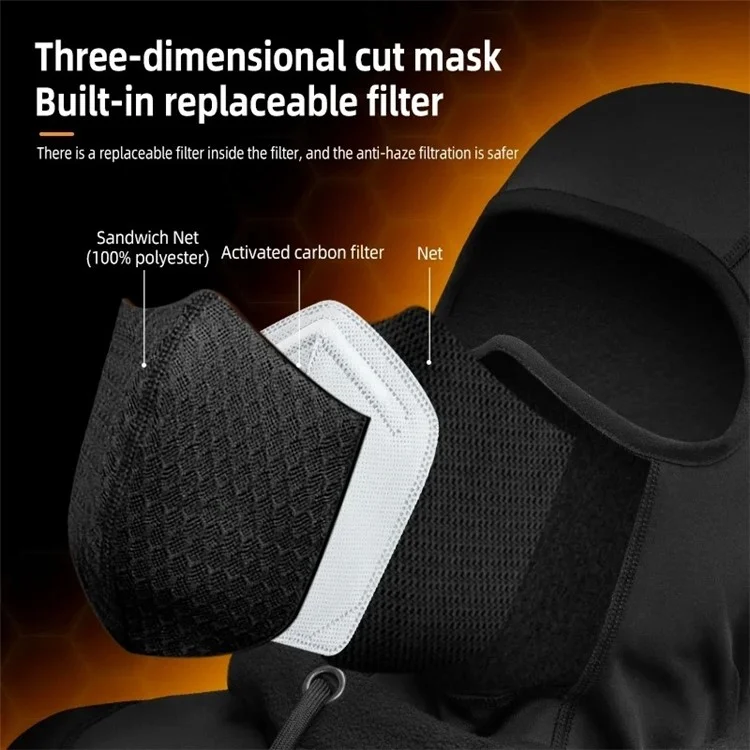ROCKBROS YPP025 Windproof Warm Cycling Face Mask Unisex Dual Layer Hood Head Scarf - Black