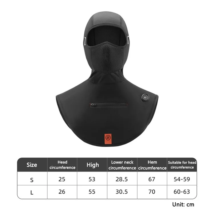 ROCKBROS YPP086 Windproof Ski Mask 5V Battery Heated Fleece Balaclava Headwear Face Mask Cover - L