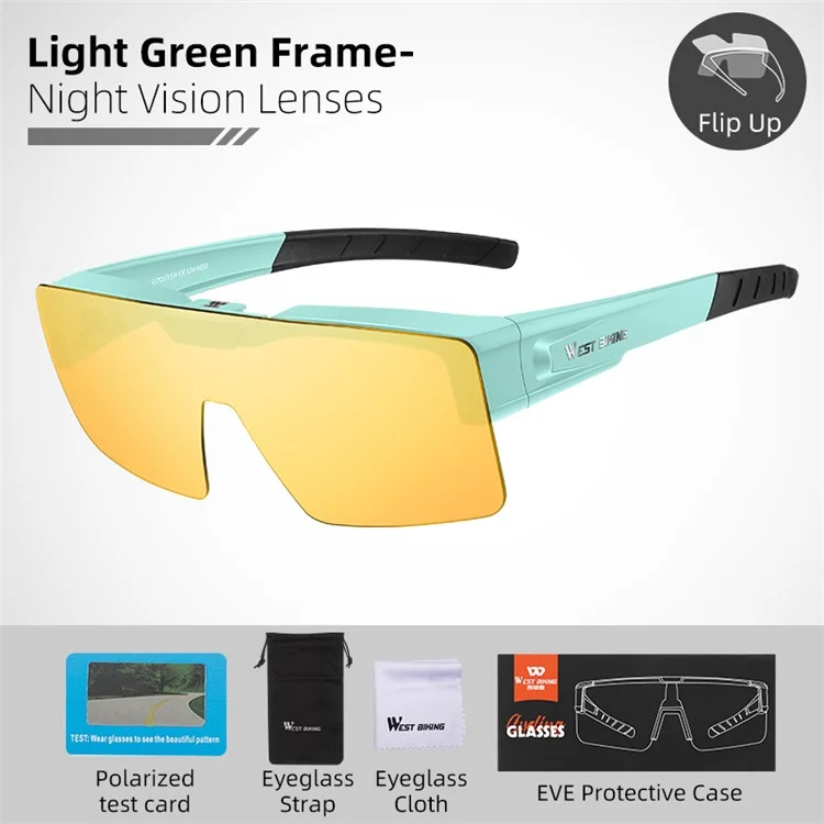 WEST BIKING Brightening Cycling Sunglasses for Outdoor Fishing Sunglasses Wind-Proof Sports Glasses - Green
