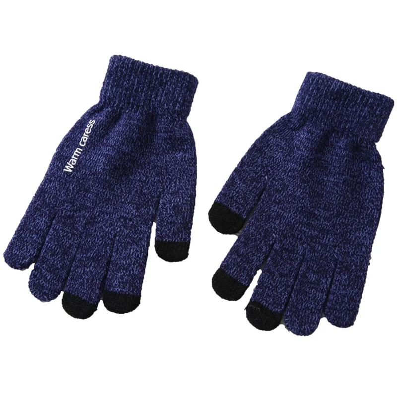 YF-701 Elastic Touch Screen Full Finger Gloves Cycling Driving Winter Warm Outdoor Mittens - Navy Blue