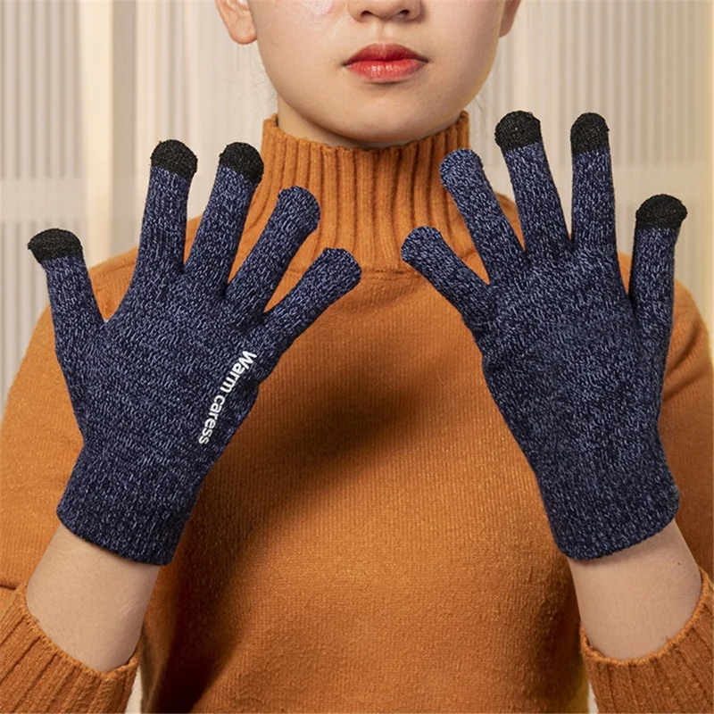 YF-701 Elastic Touch Screen Full Finger Gloves Cycling Driving Winter Warm Outdoor Mittens - Navy Blue