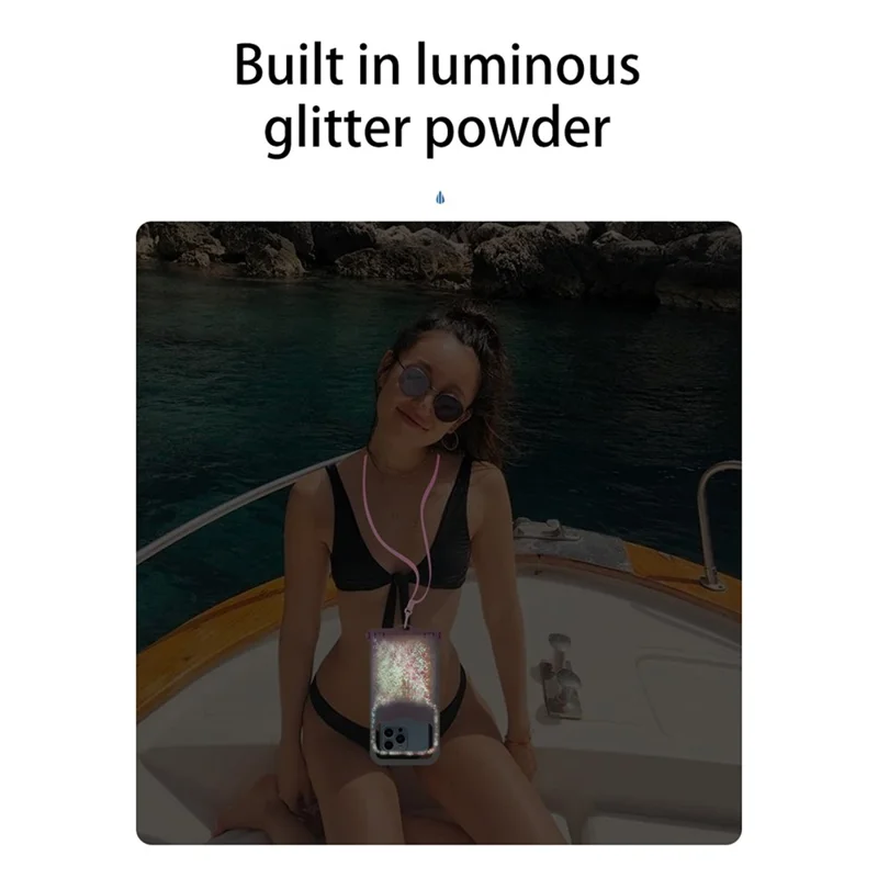 IPX8 Waterproof Case for 7.2-inch Phone Luminous Glitter Touch Screen Underwater Phone Cover - Black