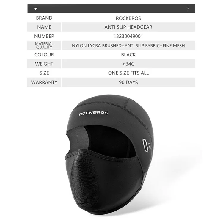 ROCKBROS LF70670 Windproof Ski Mask Balaclava Face Mask for Motorcycle Cycling