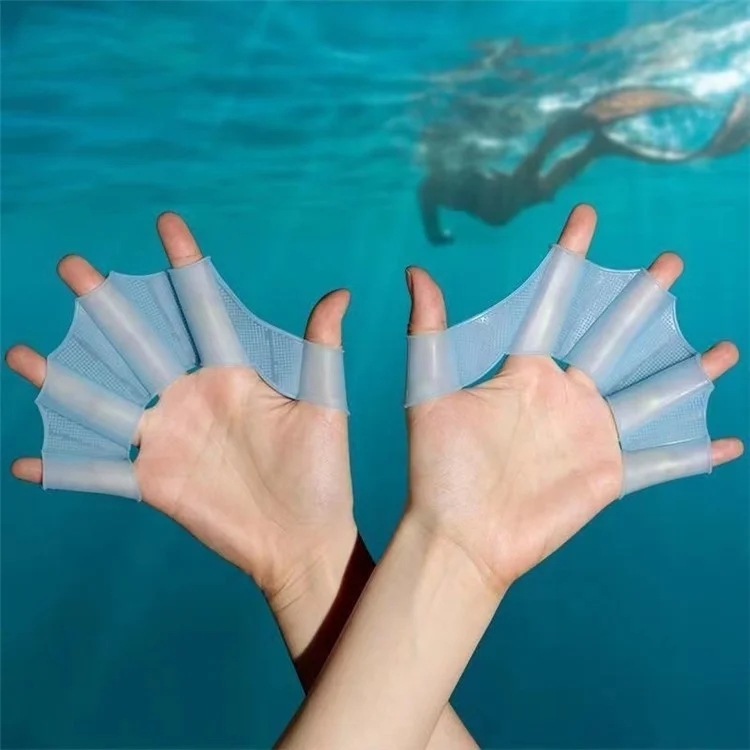 1 Pair Webbed Swimming Gloves Silicone Hand Paddles Fitness Water Resistant Training Gloves  - Blue / S