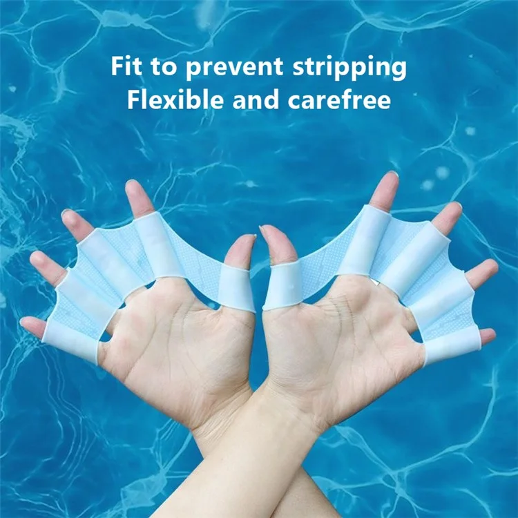 1 Pair Webbed Swimming Gloves Silicone Hand Paddles Fitness Water Resistant Training Gloves  - Blue / S