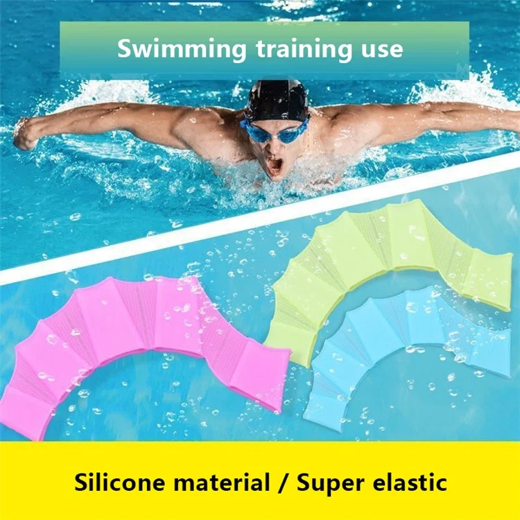 1 Pair Webbed Swimming Gloves Silicone Hand Paddles Fitness Water Resistant Training Gloves  - Blue / S