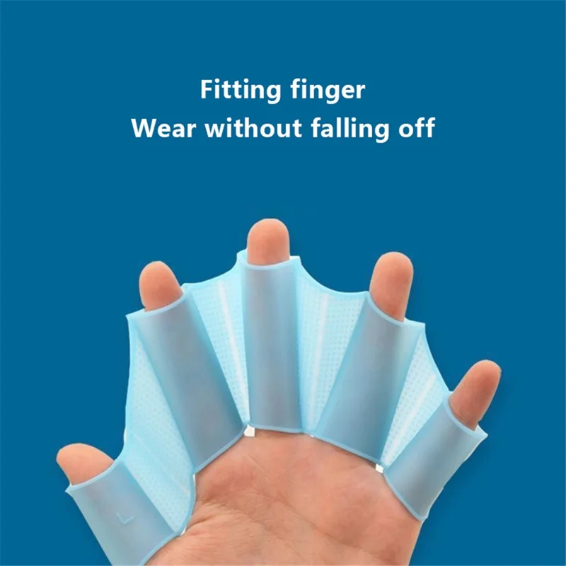 1 Pair Webbed Swimming Gloves Silicone Hand Paddles Fitness Water Resistant Training Gloves  - Blue / L