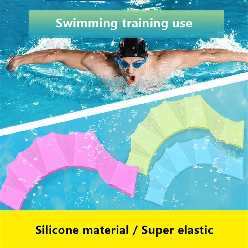 1 Pair Webbed Swimming Gloves Silicone Hand Paddles Fitness Water Resistant Training Gloves  - Blue / L