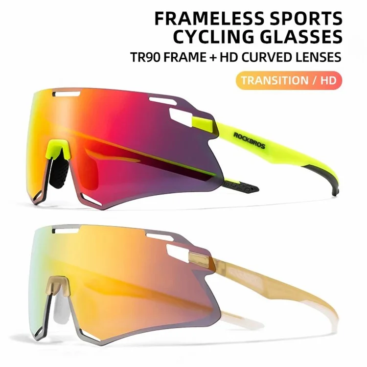 ROCKBROS SP318 Cycling Glasses Lightweight Bike Eyeglasses Outdoor Protection Goggles - Transparent+Photochromic Lens Red