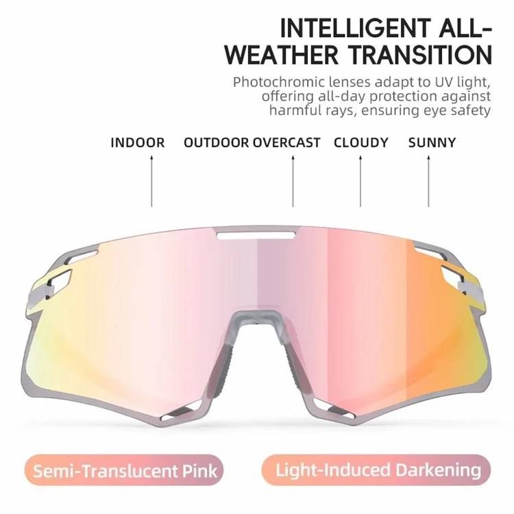 ROCKBROS SP318 Cycling Glasses Lightweight Bike Eyeglasses Outdoor Protection Goggles - Transparent+Photochromic Lens Red