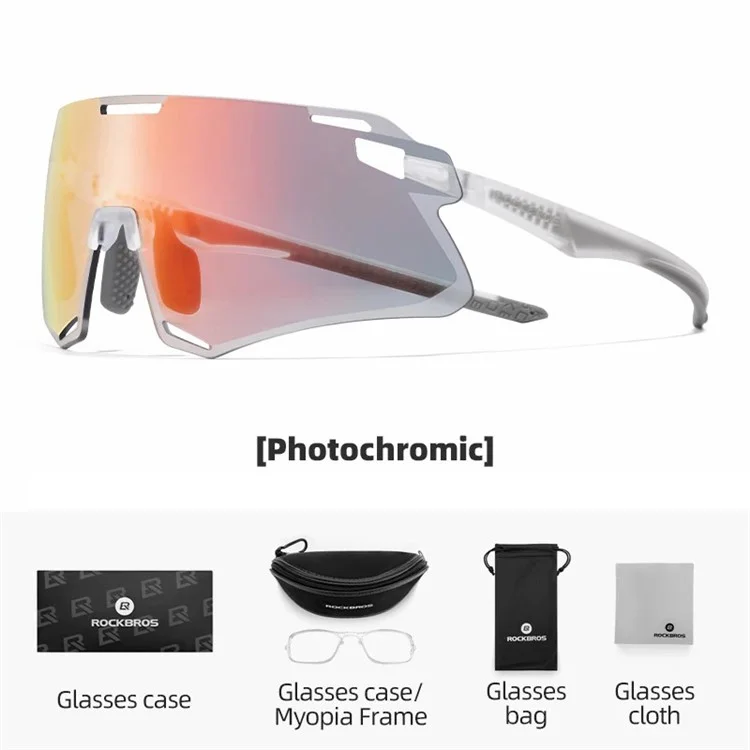 ROCKBROS SP318 Cycling Glasses Lightweight Bike Eyeglasses Outdoor Protection Goggles - Transparent+Photochromic Lens Red